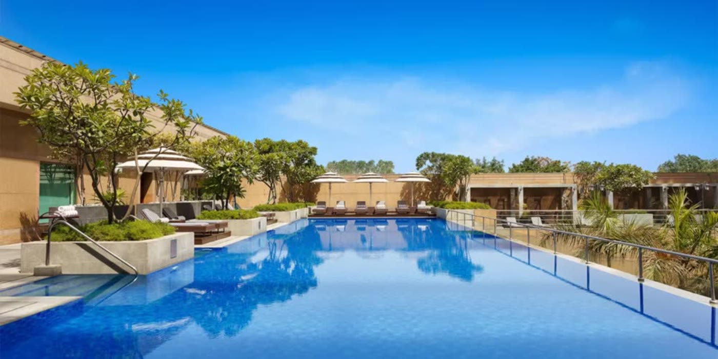 The outdoor pool at Crowne Plaza, Gurgaon